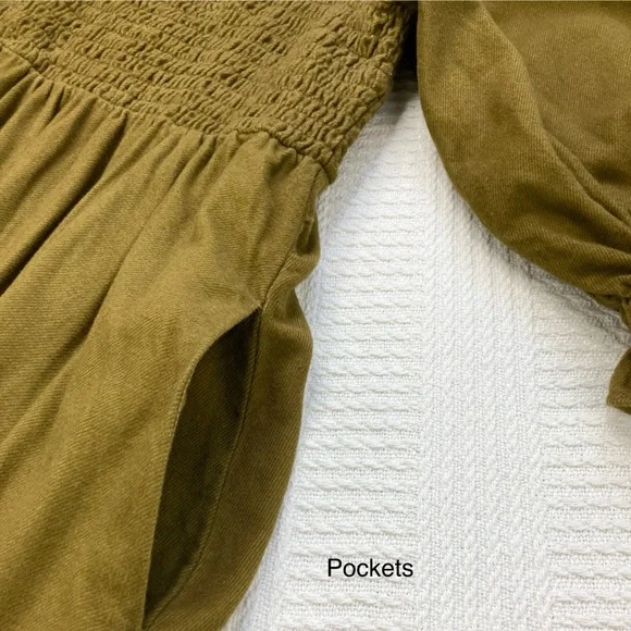 Madewell Dress Flannel Lucie V-Neck Smocked Mini Dress Weathered Olive Size 2X - Picture 8 of 16